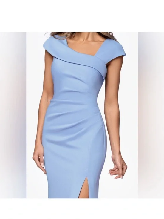 Xscape Light Blue Cap Sleeve Scuba Gown SZ 6 NWT Formal Evening MOB GALA elegant - Picture 2 of 9